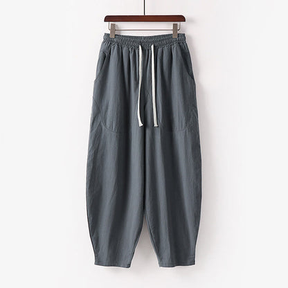 Buddha Stones Spring Fall Solid Color Drawstring Men's Ankle-Length Harem Pants With Pockets