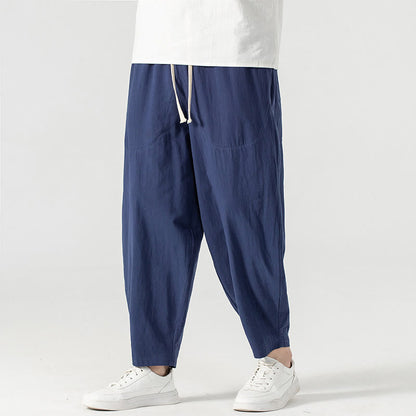 Buddha Stones Spring Fall Solid Color Drawstring Men's Ankle-Length Harem Pants With Pockets
