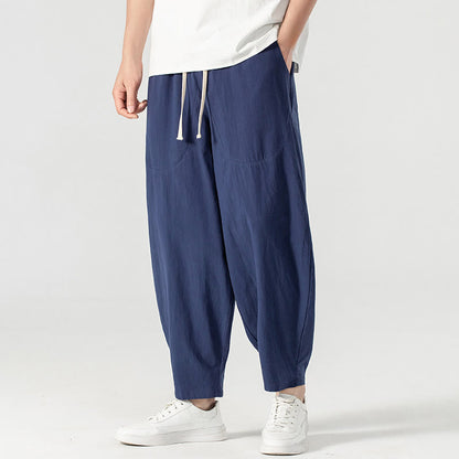 Buddha Stones Spring Fall Solid Color Drawstring Men's Ankle-Length Harem Pants With Pockets