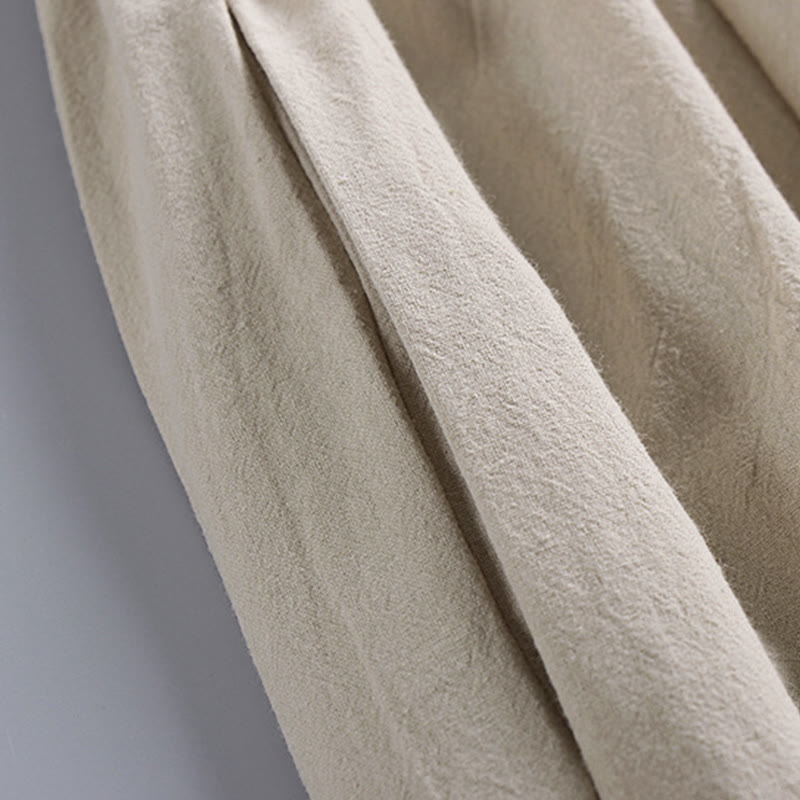 Buddha Stones Plain Drawstring Tapered Ankle-Length Men's Cotton Linen Pants With Pockets