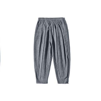 Buddha Stones Retro Men's Plain Fleece-Lined Corduroy Simple Design Harem Pants With Pockets