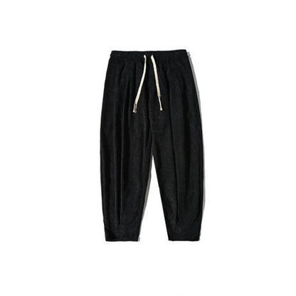 Buddha Stones Retro Men's Plain Fleece-Lined Corduroy Simple Design Harem Pants With Pockets
