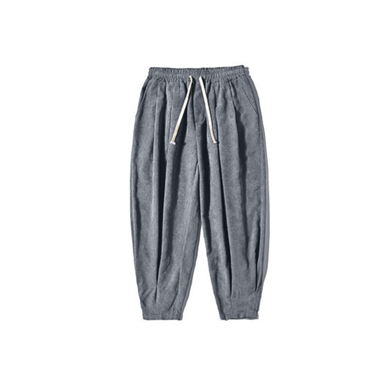 Buddha Stones Retro Men's Plain Fleece-Lined Corduroy Simple Design Harem Pants With Pockets