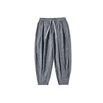 Buddha Stones Retro Men's Plain Fleece-Lined Corduroy Simple Design Harem Pants With Pockets