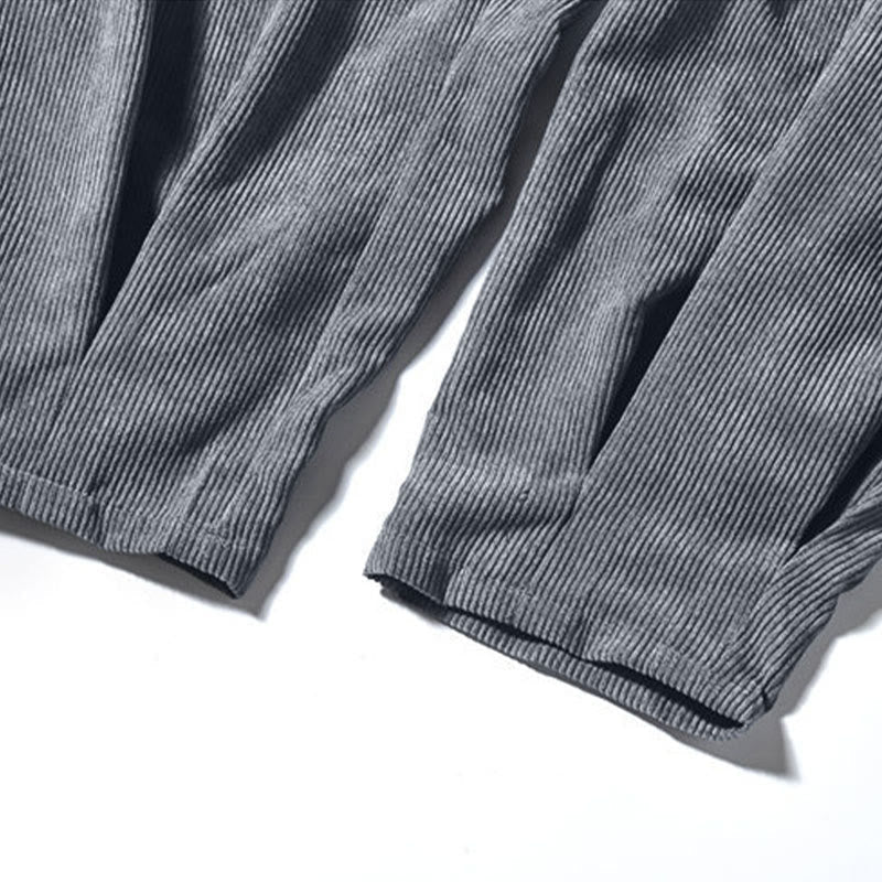 Buddha Stones Retro Men's Plain Fleece-Lined Corduroy Simple Design Harem Pants With Pockets
