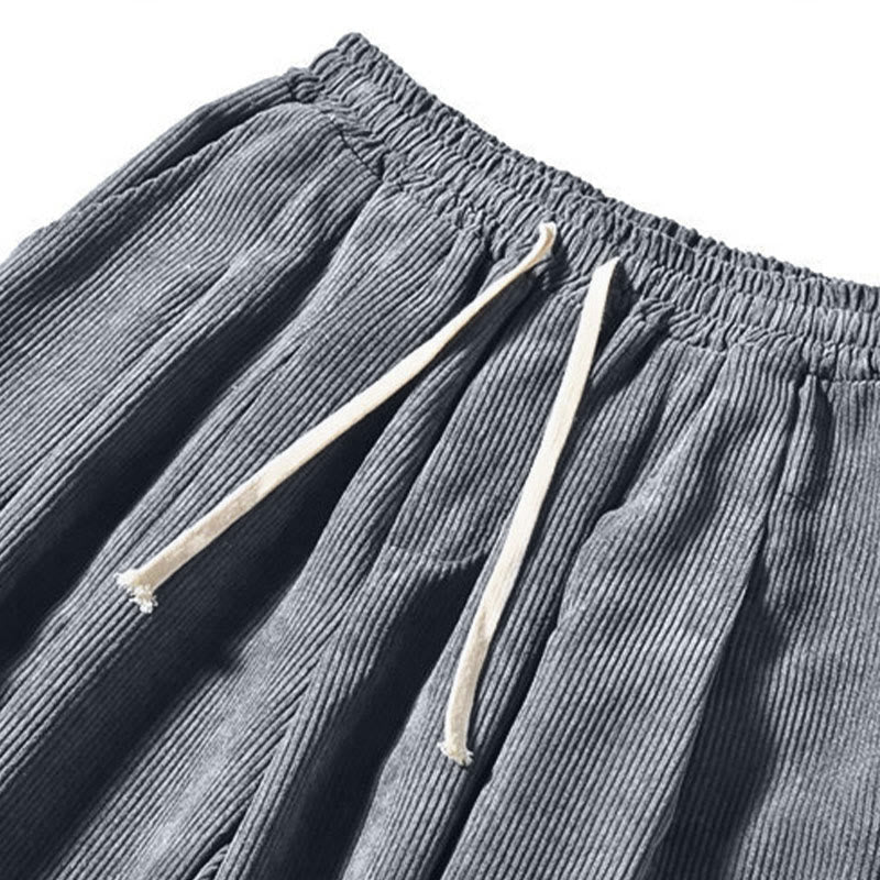 Buddha Stones Retro Men's Plain Fleece-Lined Corduroy Simple Design Harem Pants With Pockets