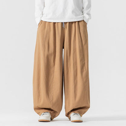 Buddha Stones Fall Solid Color Cotton Elastic Waist Men's Harem Pants With Pockets