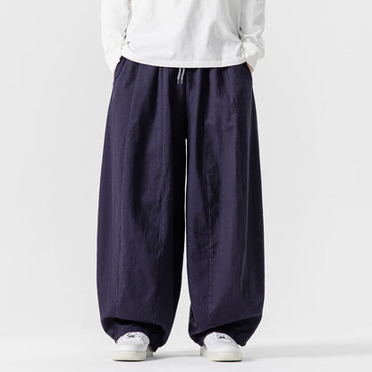 Buddha Stones Fall Solid Color Cotton Elastic Waist Men's Harem Pants With Pockets