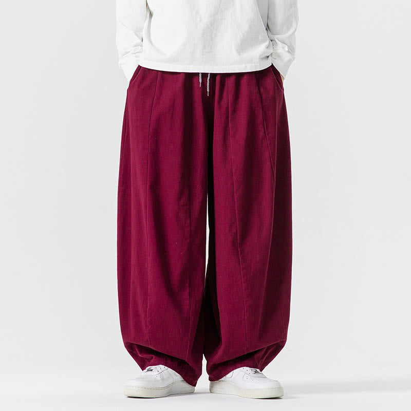 Buddha Stones Fall Solid Color Cotton Elastic Waist Men's Harem Pants With Pockets