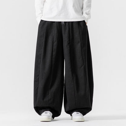 Buddha Stones Winter Commute Plain Drawstring Design Men's Wide Leg Cotton Pants With Pockets