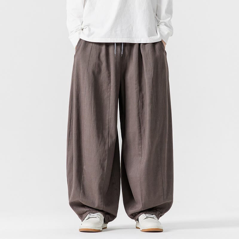Buddha Stones Fall Solid Color Cotton Elastic Waist Men's Harem Pants With Pockets