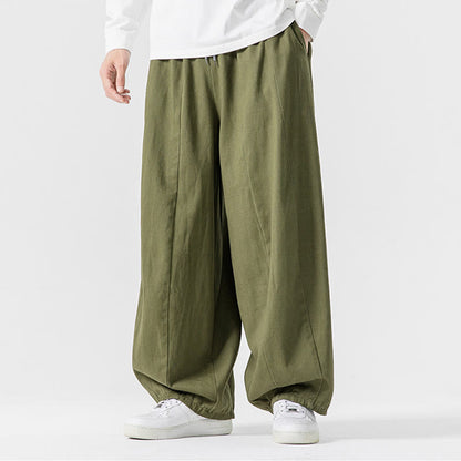 Buddha Stones Fall Solid Color Cotton Elastic Waist Men's Harem Pants With Pockets