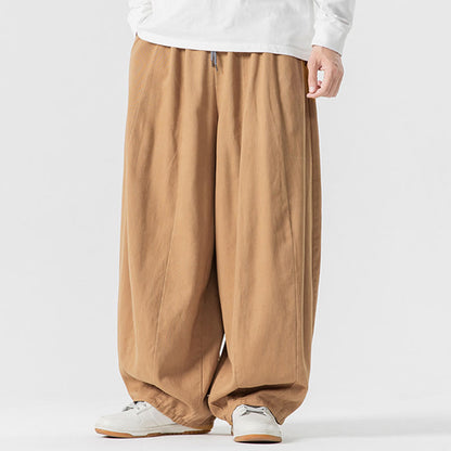 Buddha Stones Fall Solid Color Cotton Elastic Waist Men's Harem Pants With Pockets