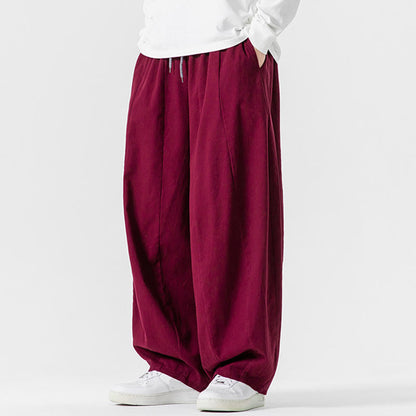 Buddha Stones Fall Solid Color Cotton Elastic Waist Men's Harem Pants With Pockets