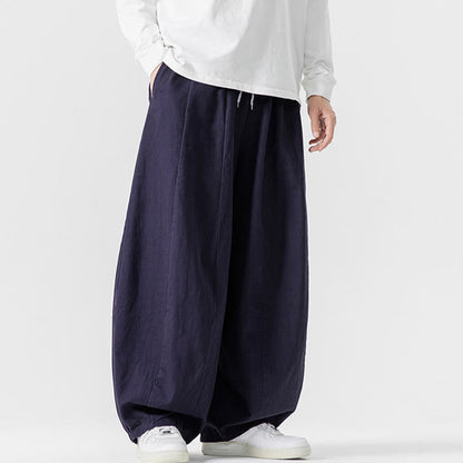 Buddha Stones Fall Solid Color Cotton Elastic Waist Men's Harem Pants With Pockets