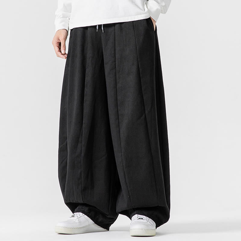 Buddha Stones Fall Solid Color Cotton Elastic Waist Men's Harem Pants With Pockets