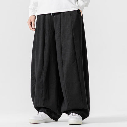 Buddha Stones Fall Solid Color Cotton Elastic Waist Men's Harem Pants With Pockets