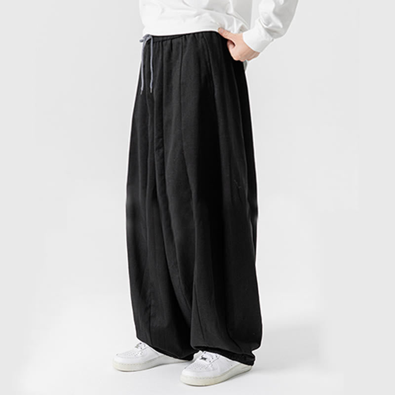 Buddha Stones Fall Solid Color Cotton Elastic Waist Men's Harem Pants With Pockets