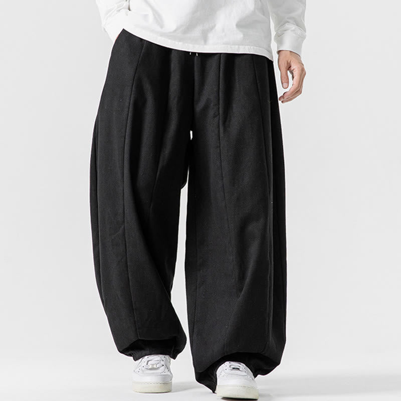 Buddha Stones Fall Solid Color Cotton Elastic Waist Men's Harem Pants With Pockets