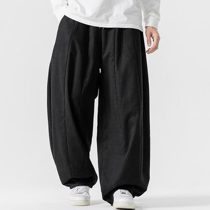 Buddha Stones Fall Solid Color Cotton Elastic Waist Men's Harem Pants With Pockets