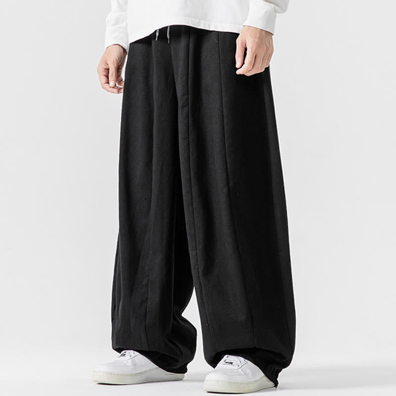 Buddha Stones Fall Solid Color Cotton Elastic Waist Men's Harem Pants With Pockets