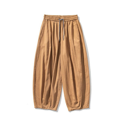 Buddha Stones Winter Commute Plain Drawstring Design Men's Wide Leg Cotton Pants With Pockets