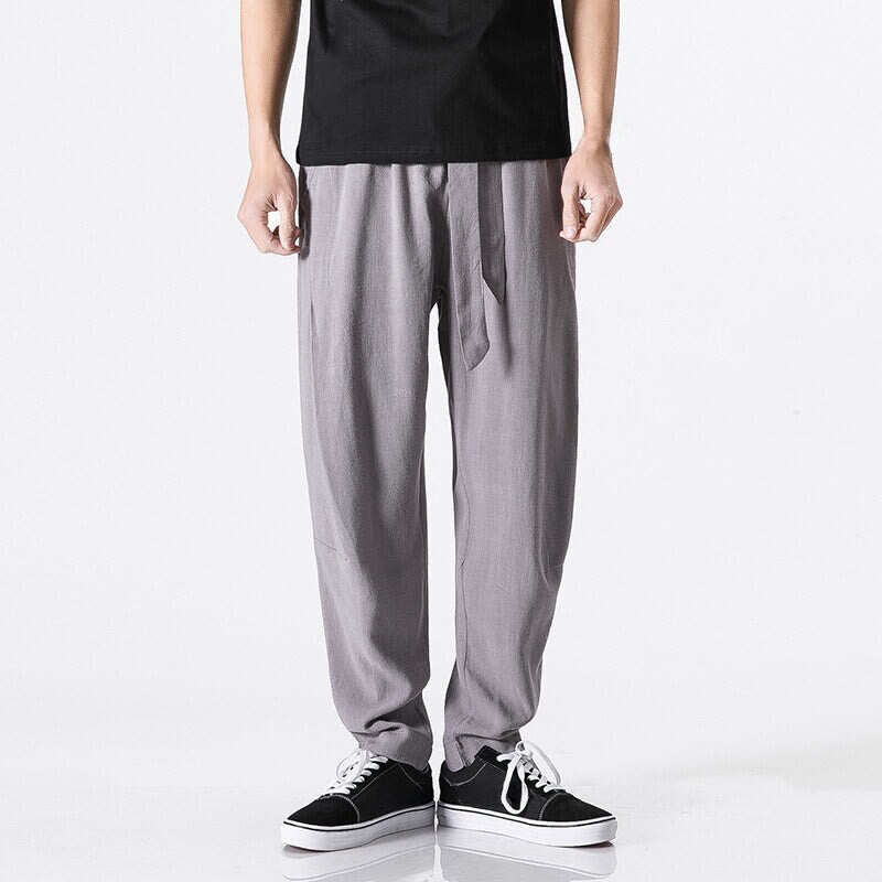 Buddha Stones Commute Solid Color Simple Design Men's Harem Cotton Pants With Pockets