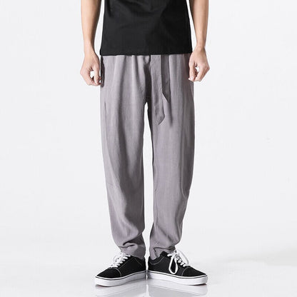Buddha Stones Commute Solid Color Simple Design Men's Harem Cotton Pants With Pockets