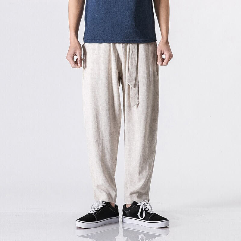 Buddha Stones Commute Solid Color Simple Design Men's Harem Cotton Pants With Pockets