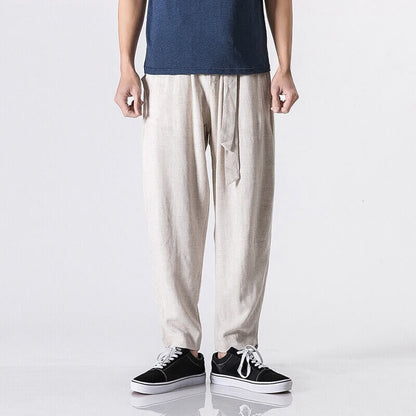 Buddha Stones Commute Solid Color Simple Design Men's Harem Cotton Pants With Pockets