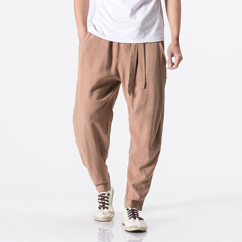 Buddha Stones Commute Solid Color Simple Design Men's Harem Cotton Pants With Pockets
