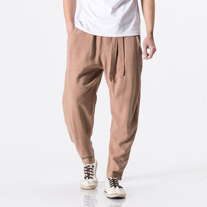 Buddha Stones Commute Solid Color Simple Design Men's Harem Cotton Pants With Pockets