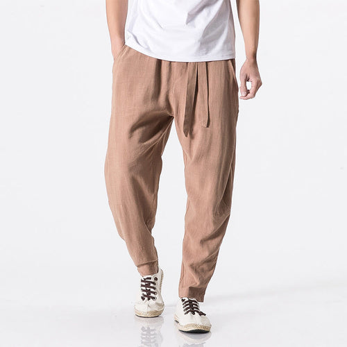 Buddha Stones Commute Solid Color Simple Design Men's Harem Cotton Pants With Pockets