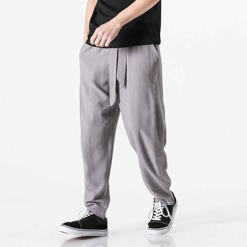 Buddha Stones Commute Solid Color Simple Design Men's Harem Cotton Pants With Pockets