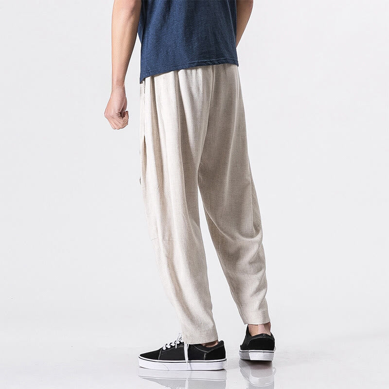 Buddha Stones Commute Solid Color Simple Design Men's Harem Cotton Pants With Pockets