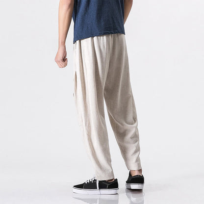Buddha Stones Commute Solid Color Simple Design Men's Harem Cotton Pants With Pockets