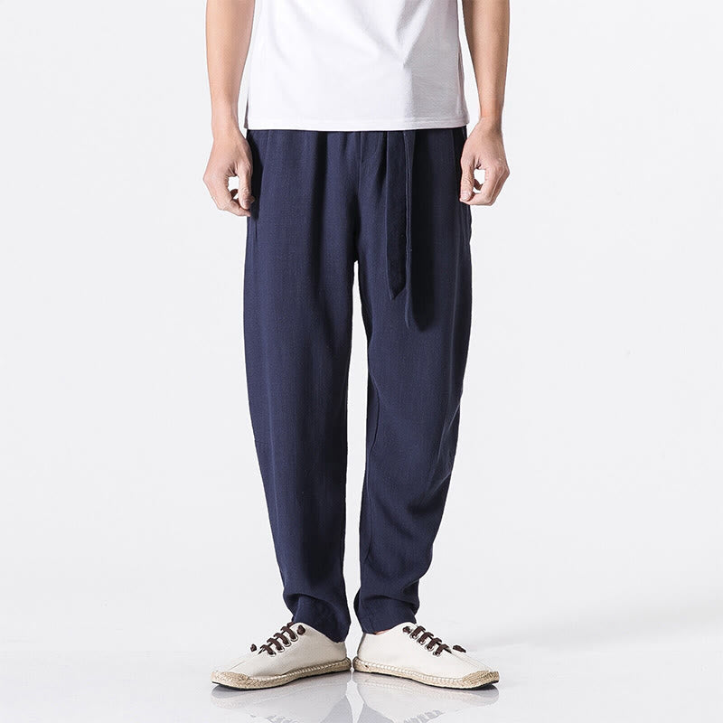 Buddha Stones Commute Solid Color Simple Design Men's Harem Cotton Pants With Pockets