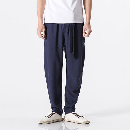 Buddha Stones Commute Solid Color Simple Design Men's Harem Cotton Pants With Pockets