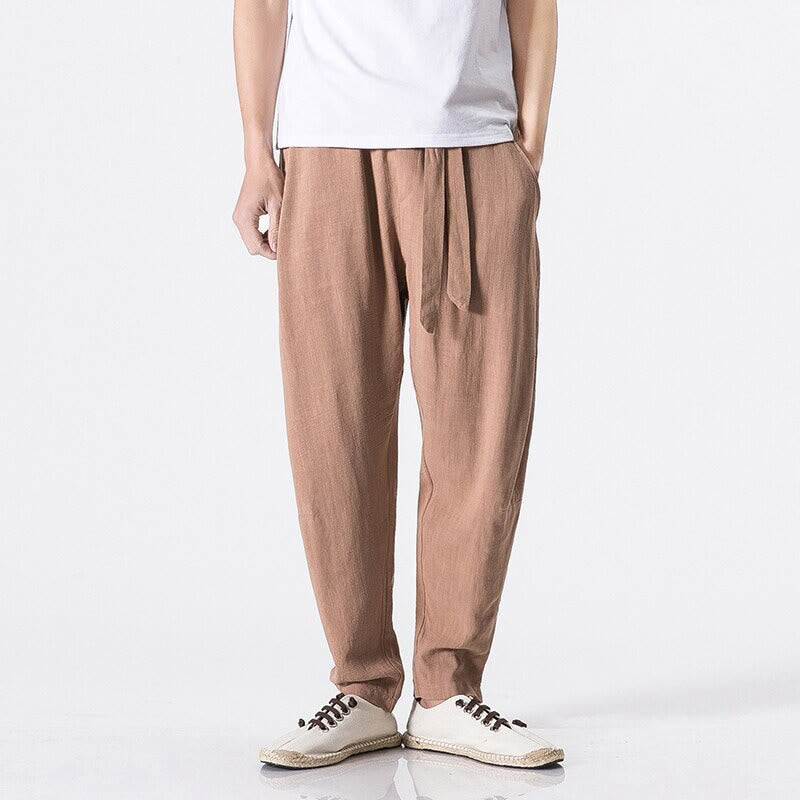 Buddha Stones Commute Solid Color Simple Design Men's Harem Cotton Pants With Pockets