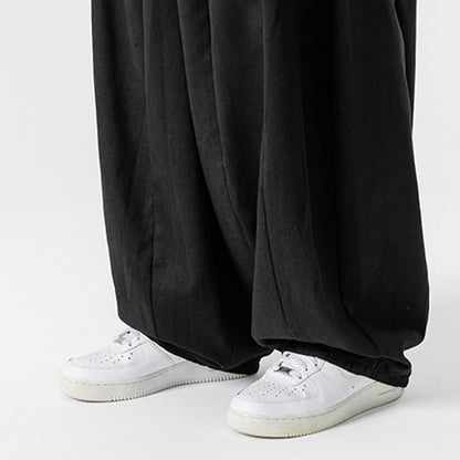 Buddha Stones Winter Commute Plain Drawstring Design Men's Wide Leg Cotton Pants With Pockets