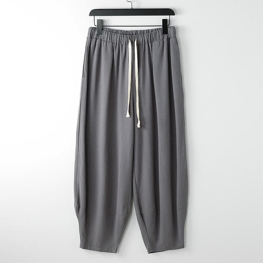 Buddha Stones Summer Solid Color Drawstring Ankle-Length Men's Harem Pants With Pockets