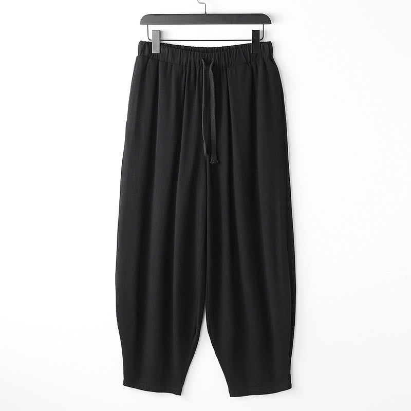 Buddha Stones Summer Solid Color Drawstring Ankle-Length Men's Harem Pants With Pockets