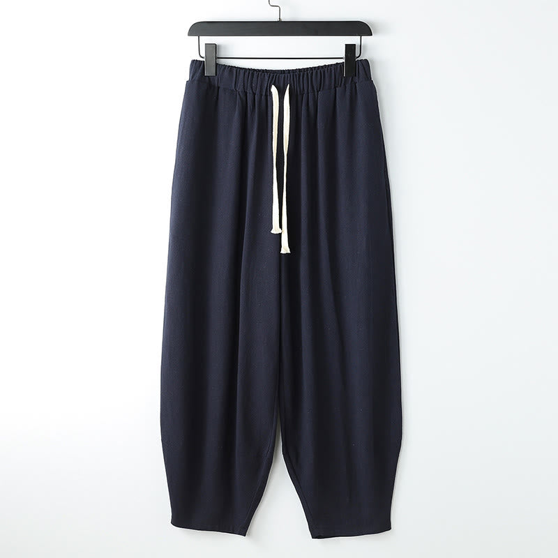 Buddha Stones Summer Solid Color Drawstring Ankle-Length Men's Harem Pants With Pockets