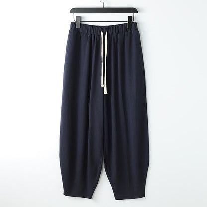 Buddha Stones Summer Solid Color Drawstring Ankle-Length Men's Harem Pants With Pockets