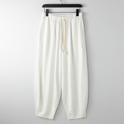 Buddha Stones Summer Solid Color Drawstring Ankle-Length Men's Harem Pants With Pockets