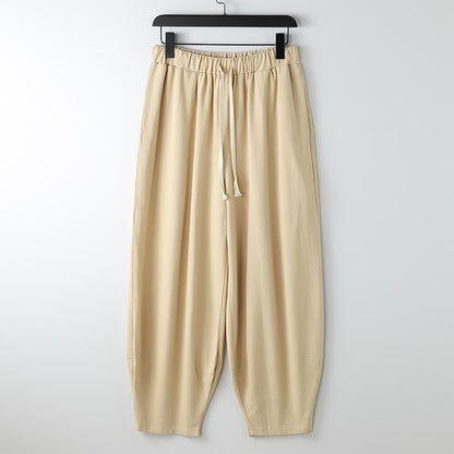 Buddha Stones Summer Solid Color Drawstring Ankle-Length Men's Harem Pants With Pockets