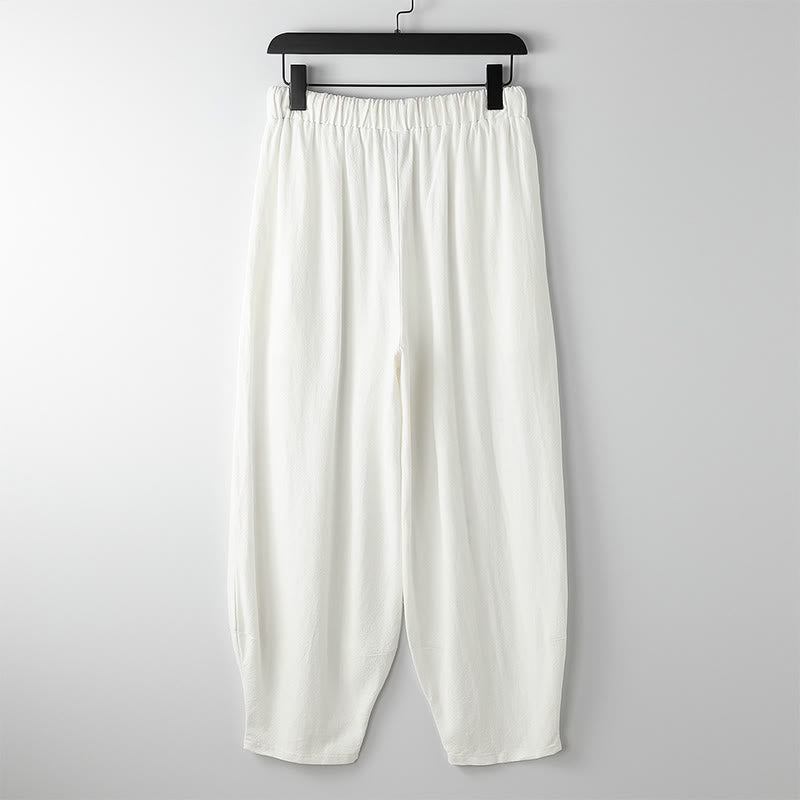 Buddha Stones Summer Solid Color Drawstring Ankle-Length Men's Harem Pants With Pockets