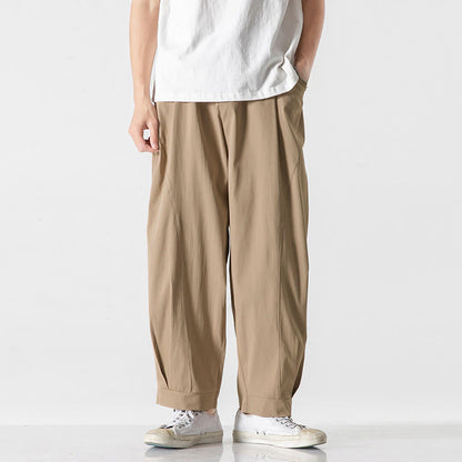 Buddha Stones Summer Solid Drawstring Ankle-Length Men's Cargo Harem Pants With Pockets