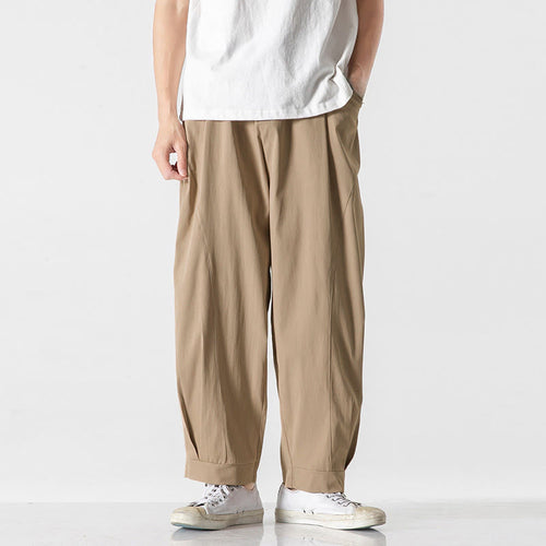 Buddha Stones Summer Solid Drawstring Ankle-Length Men's Cargo Harem Pants With Pockets
