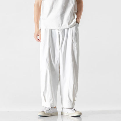 Buddha Stones Summer Solid Drawstring Ankle-Length Men's Cargo Harem Pants With Pockets